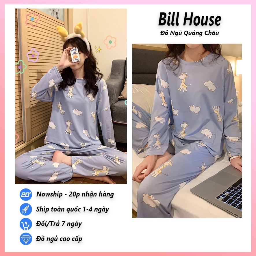 Bộ ngủ hoạt hình tay dài quần dài cực xinh chất thun lạnh mỏng mát XKTD01
