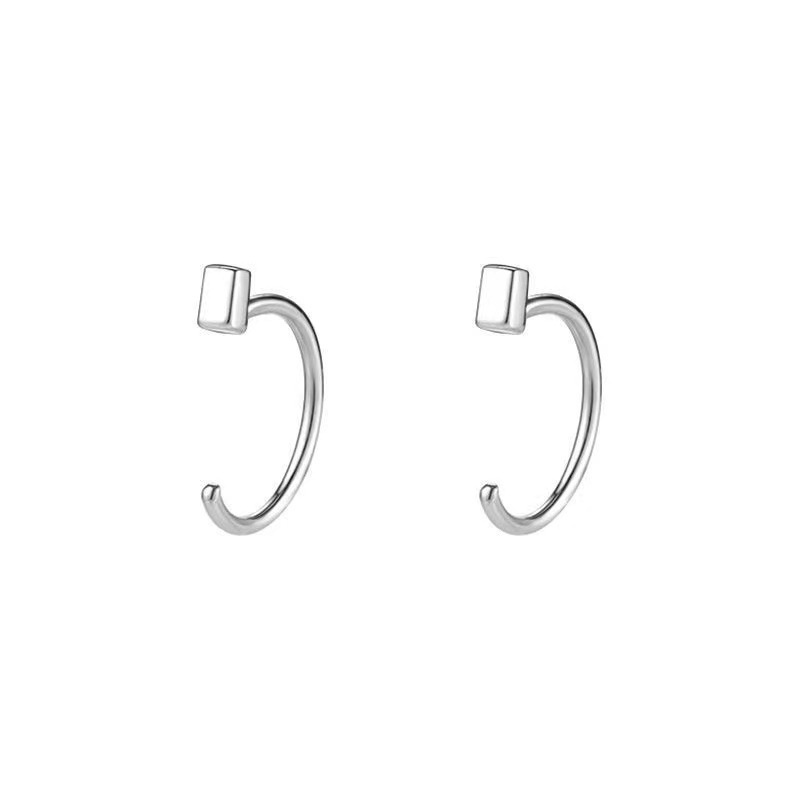 1 Cặp Bông Tai Bạc Hình Khối Mini Dạng Mở Cho Nữ