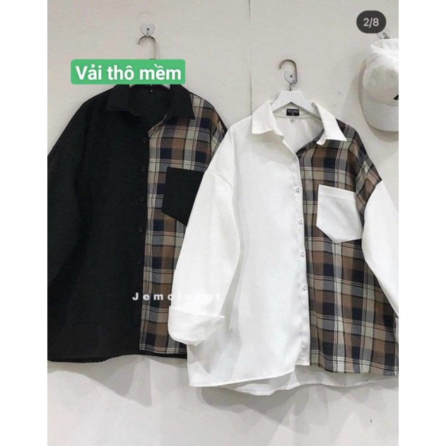 Áo sơ mi kẻ phối 2 màu chất vải thô mềm.hanghotgiatot98