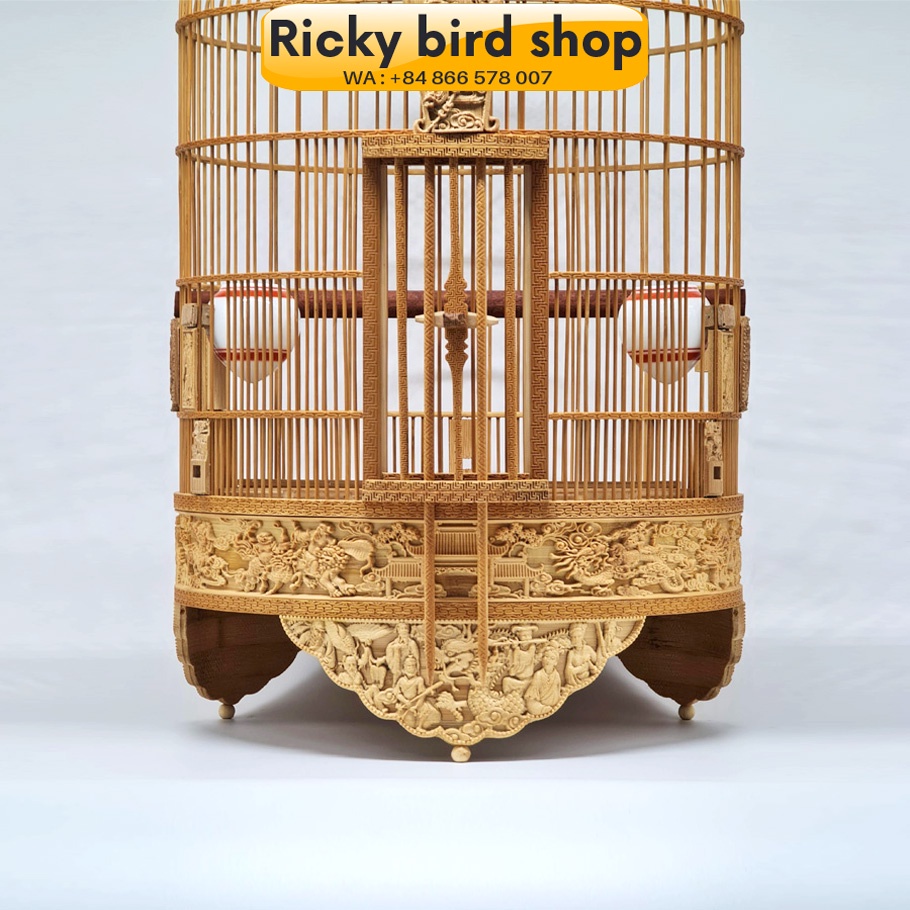 Lồng chim tre, Hwamei bird cage - Eight Immortal design (Have lock door)