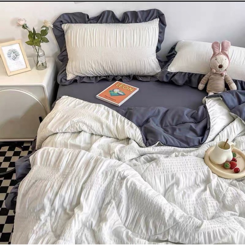 Set Chăn Ga Đũi Nhăn Mềm, Set Chăn Hè - Nhiều Màu Sắc ( shinbedding)