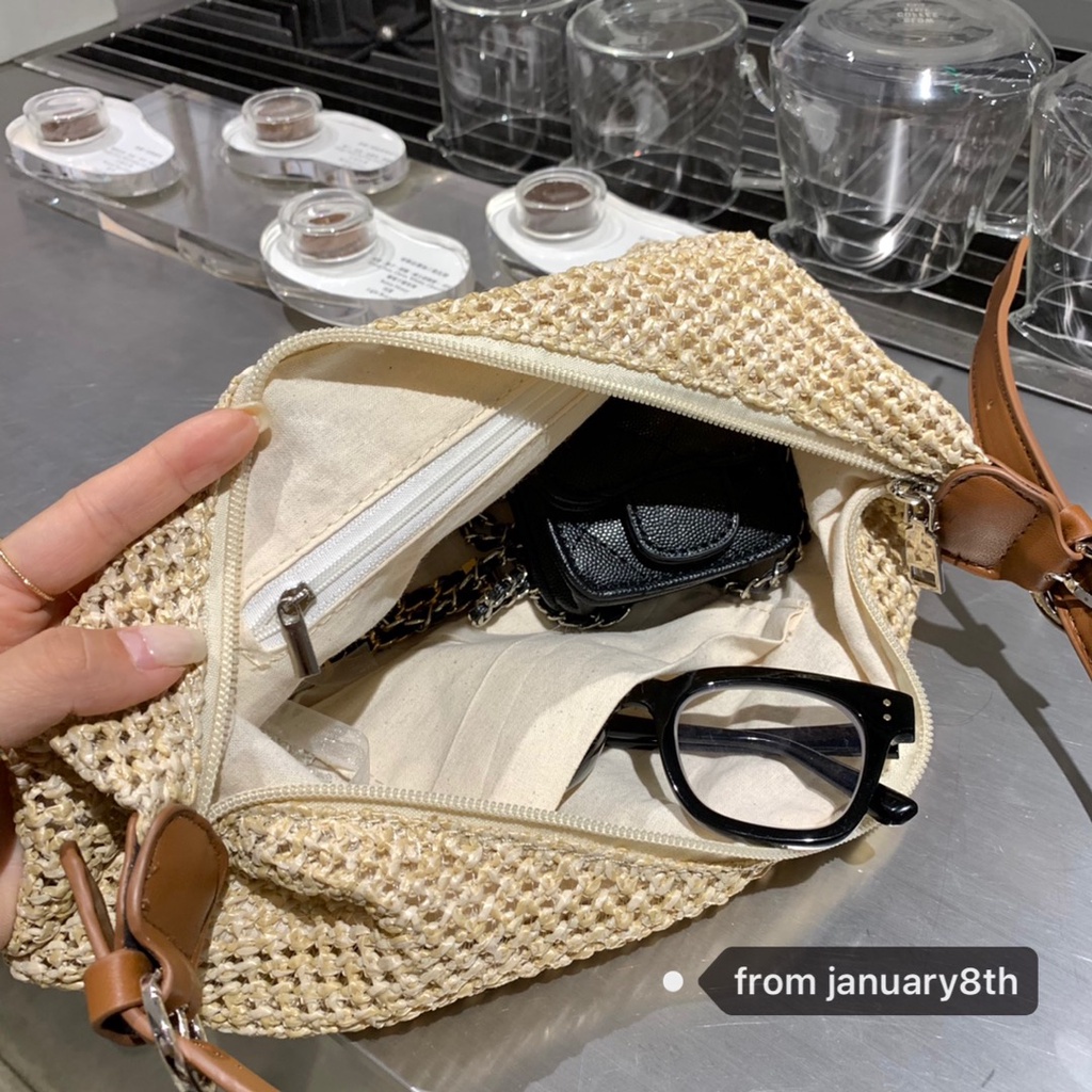 Túi đeo vai bện dây màu nâu phong cách mùa hè thời trang cho nữ