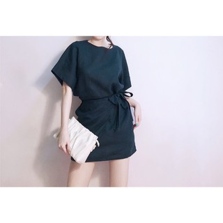 Đầm đắp chéo tay lật cột dây bo thun eo