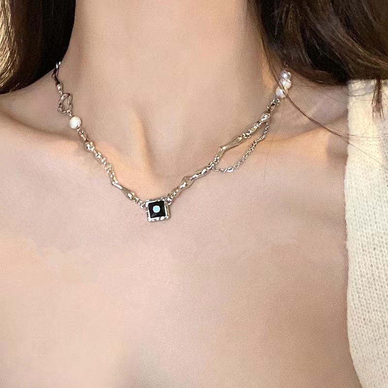 Dây Chuyền Màu Đen Đính Đá Zircon Phong Cách Hip Hop Hàn Quốc Cá Tính Không Phai Màu