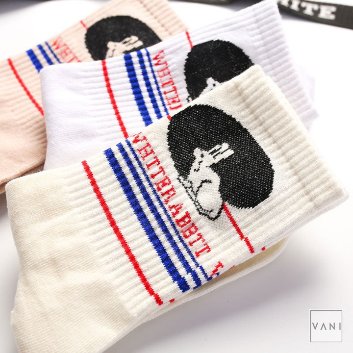 Tất Vớ Nam Nữ Cao Cổ Họa Tiết Chú Thỏ Whiter Abbti Phong Cách Unisex - Vani Store [TAT00094]