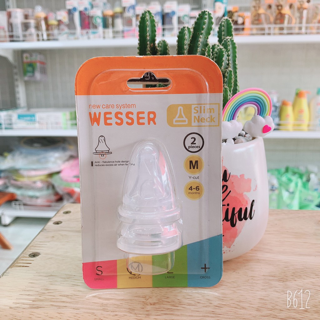 Set 2 núm Wesser cổ hẹp (S-M-l-+),Núm Thay Thế Bình Wesser Núm Silicon Siêu Mềm Chính Hãng