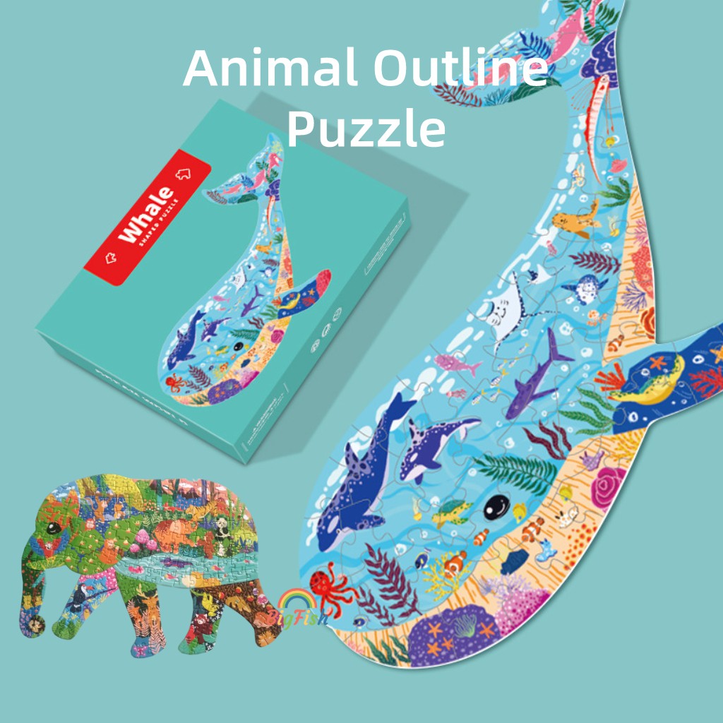50-200 PCS Animal Outline Jigsaw Puzzle for Kids Education Toys for Kids Learning Toys for Kids Toys Whale Elephant Lion Penguin Panda Dinosaur Toys for Kids Jigsaw puzzle kids IQ puzzle Jigsaw Puzzles Children gift toys for toddler toy gift Kids puzzle