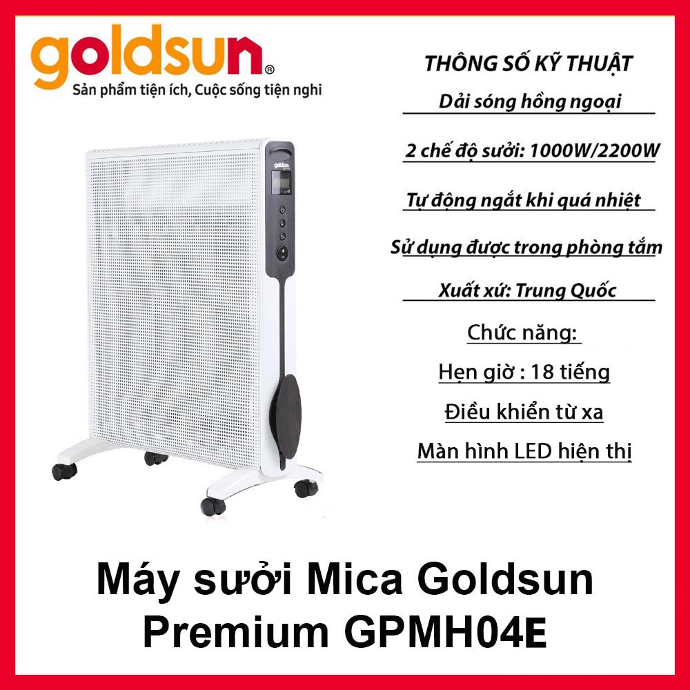 Máy sưởi Mica Goldsun Premium GPMH04E 2200W điện tử màn hình LED điều khiển từ xa - Hàng chính hãng, bảo hành 24 tháng