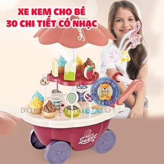 Bộ đồ chơi nấu ăn cho bé gái mẫu xe bán kem màu hồng 30 chi tiết có nhạc đèn có dù , trục xoay 360 độ 668-91