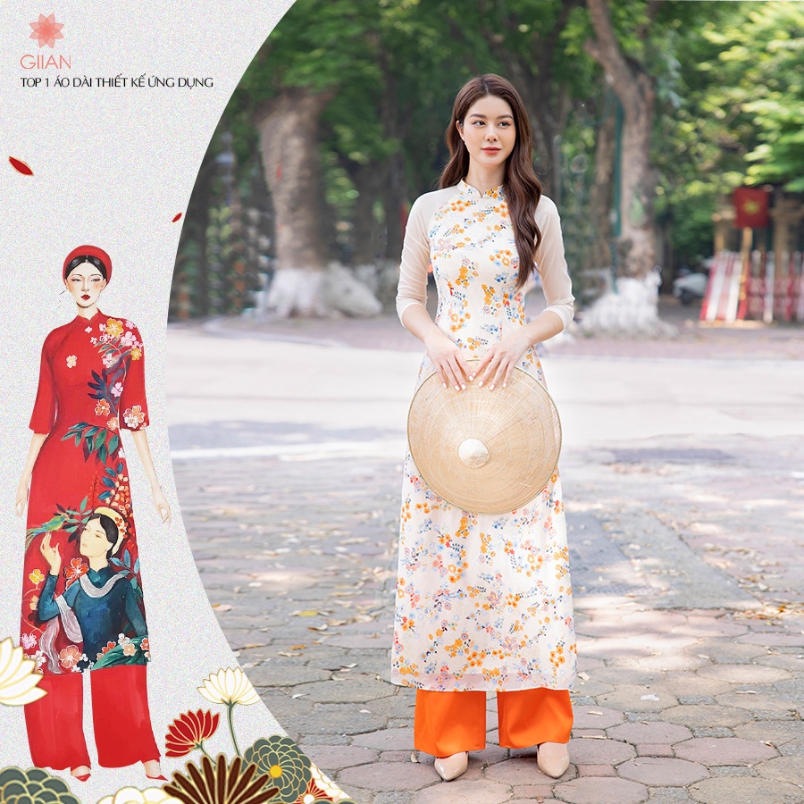 Áo dài truyền thống họa tiết gấm hoa tay lỡ, áo dài thiết kế cao cấp - Thời trang Giian - AD0124