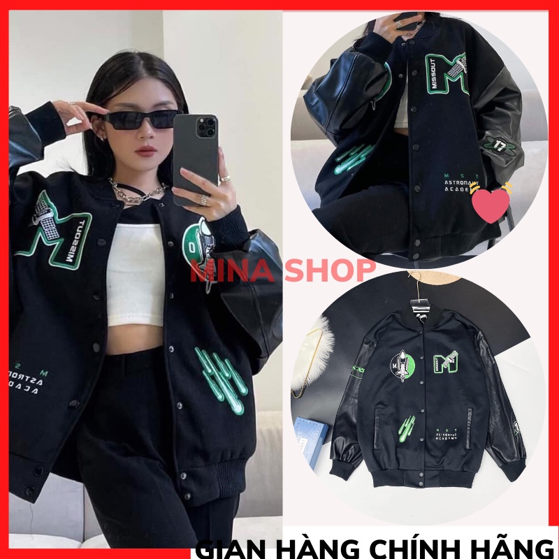 Áo Bomber Nỉ MISSOUT Phối Tay Da - Áo Khoác Bóng Chày Unisex Dáng Rộng THỜITRANG1989
