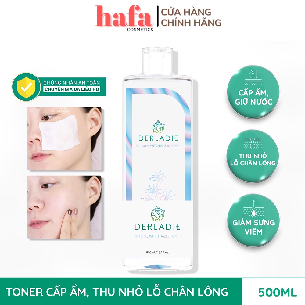 Nước Hoa Hồng Làm Sạch, Dưỡng Ẩm, Dịu Nhẹ Chiết Xuất Cây Phỉ Derladie Natural Witch Hazel Toner 500ml