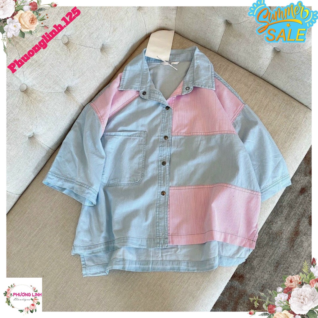 [Mã FAMARAL2 giảm 10K đơn 50K] ÁO DENIM BÒ PHỐI KẺ