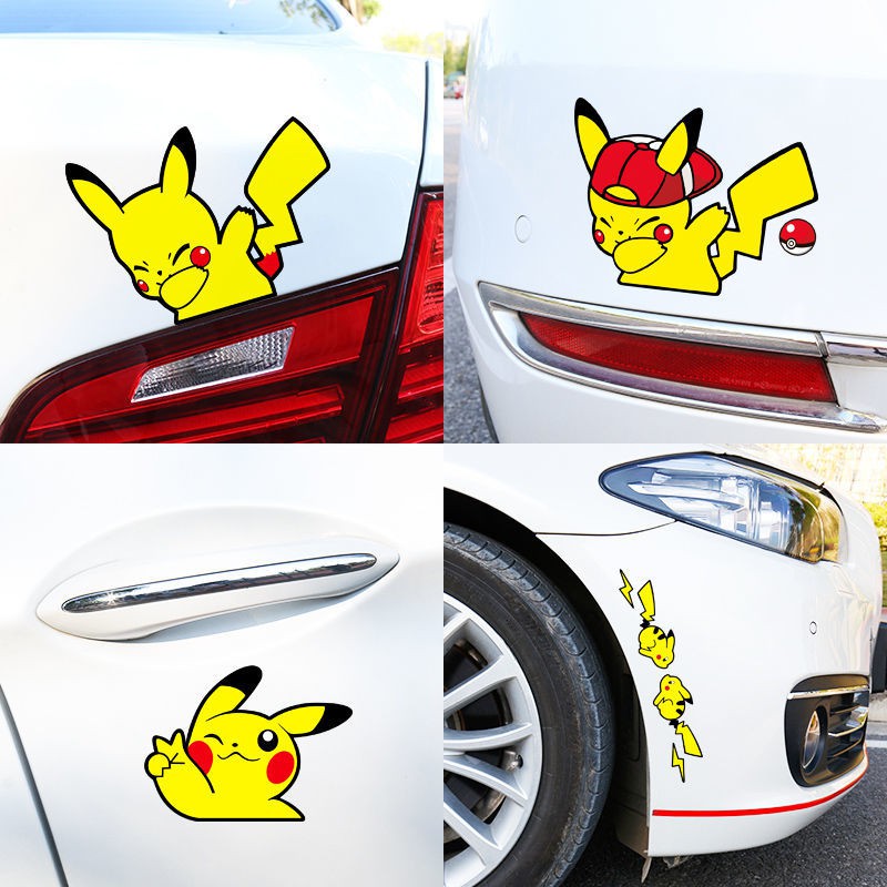 Pikachu Emoji Car Sticker Xe máy điện Cá tính Sáng tạo Trang trí Cửa sổ Kính Phim hoạt hình Scratch Blocking