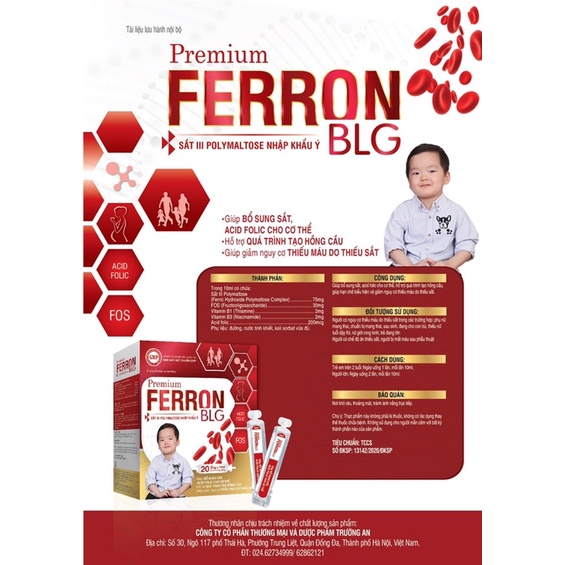 Bổ sung sắt III polymatose nhập khẩu từ Ý dạng ống nước cho bé Premium Ferron BLG