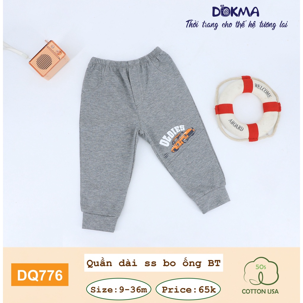 DQ776 Quần dài bo ống in hình Dokma vải cotton mỏng cho bé trai (9-36M)
