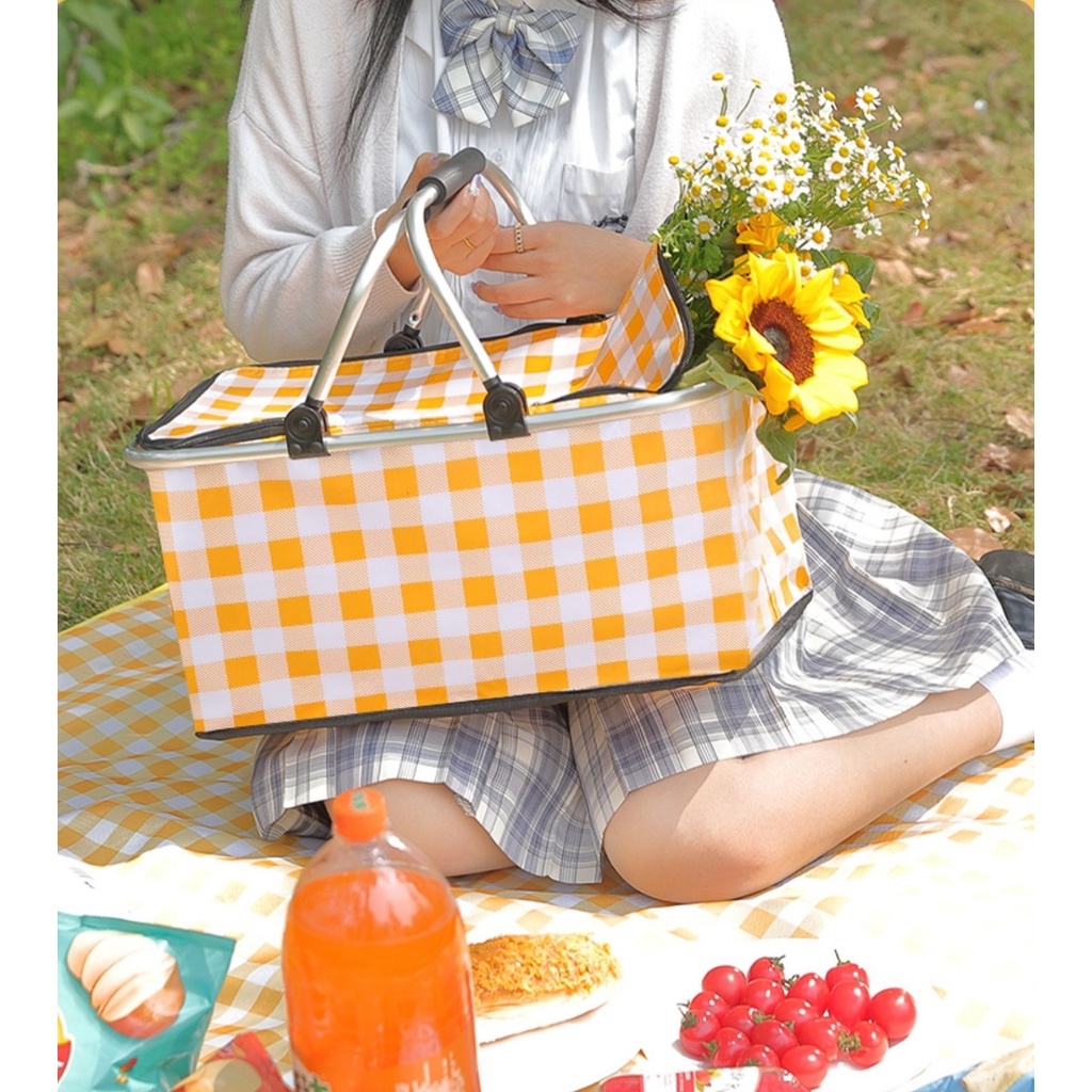 [Hàng Sẵn] Giỏ Đựng Đồ đi Picnic Có Quai Xách cách nhiệt gấp lại được di động dã ngoại cho gia đình đi chơi【Southdakota051】