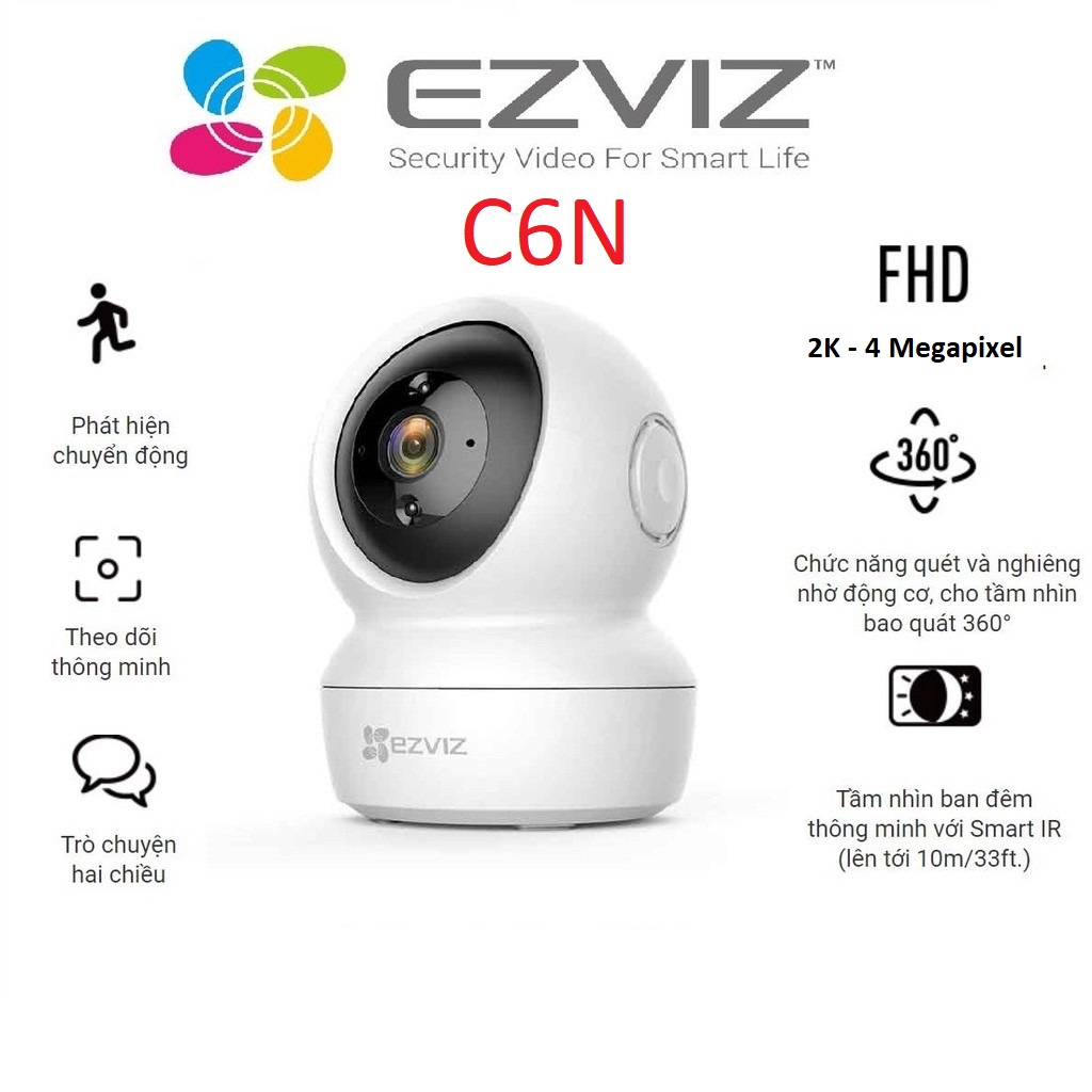 Camera Wifi Ezviz quay 360 độ FullHD 4K, Cam IP không dây C6N chính hã