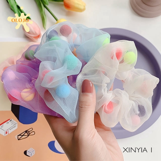 Dây Cột Tóc Chiffon Cao Su Phối Bóng Nhiều Màu Phong Cách Hàn Quốc Xinh Xắn Cho Nữ