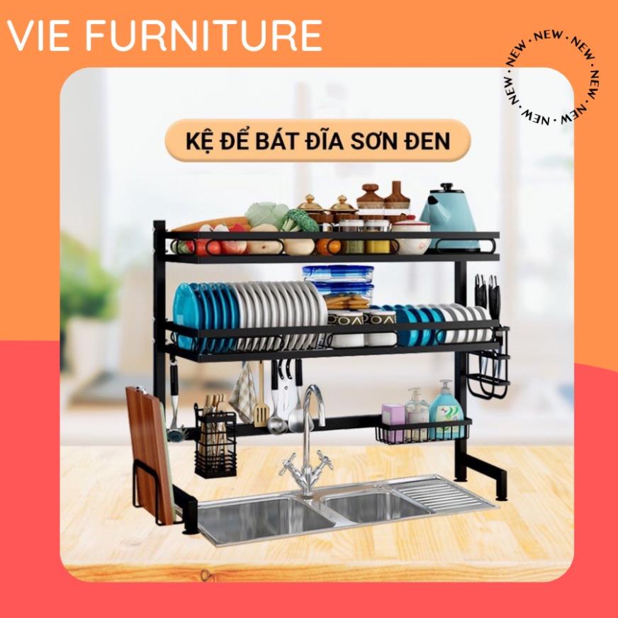 ❤️MIỄN PHÍ SHIP❤️ Kệ Để Chén Bát Đa Năng Thông Minh - Giá Để Đồ Chén Đĩa Trên Bồn Rửa Bát Thép Carbon Sơn Đen Cao Cấp