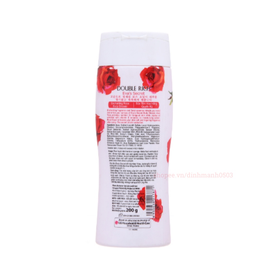 Sữa Tắm Hương Nước Hoa Thơm Double Rich Hàn Quốc Hoa Hồng - Iris - Anh Đào Dưỡng Da Trắng Sáng 200g/550g Hàn Quốc