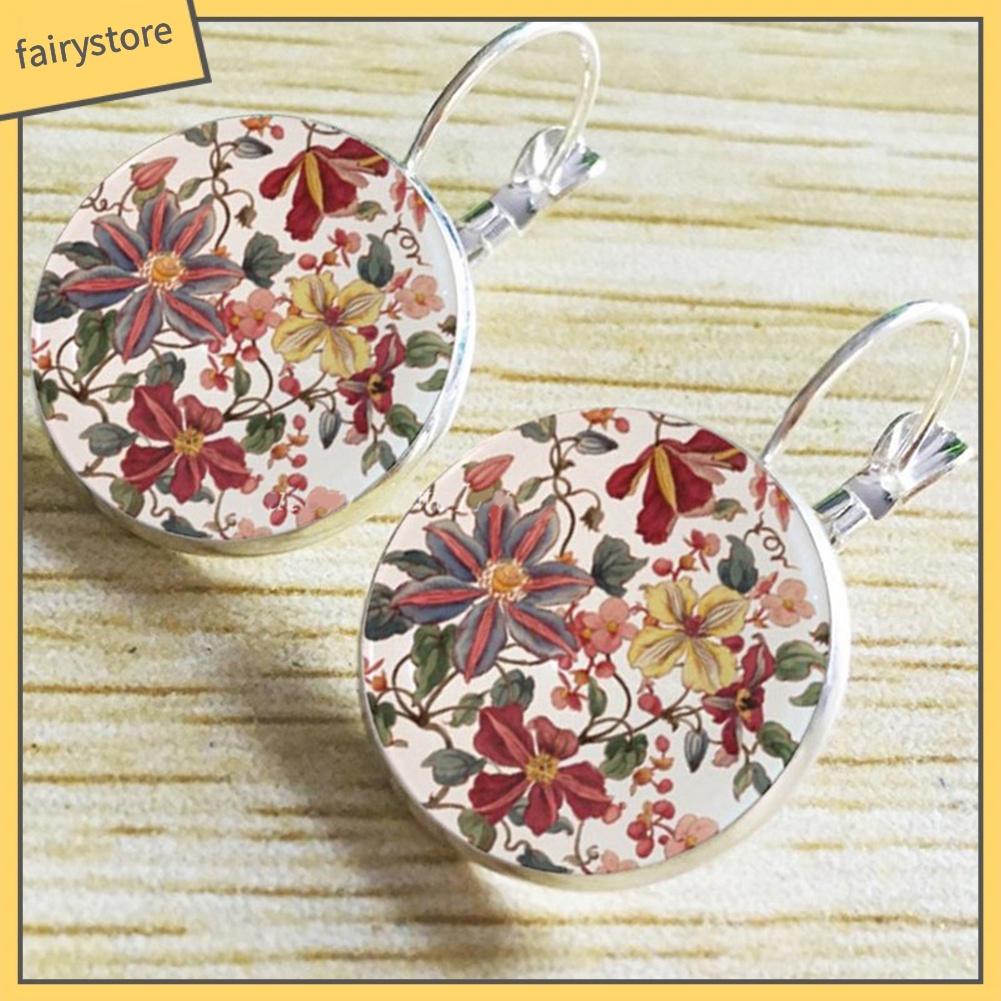 Khuyên tai mặt tròn in hoa phong cách cổ điển