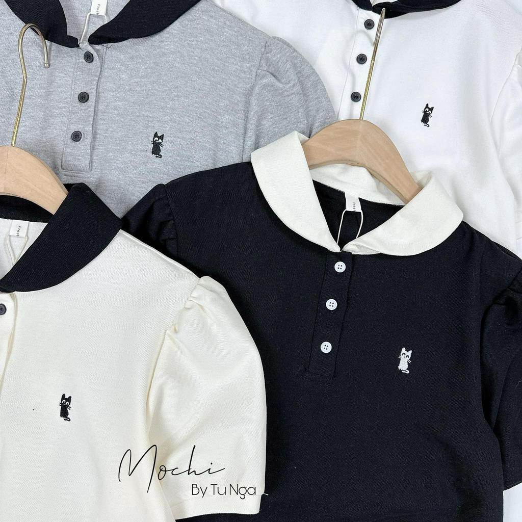 Áo phông polo cổ pha cài cúc in hình mèo con 4 màu