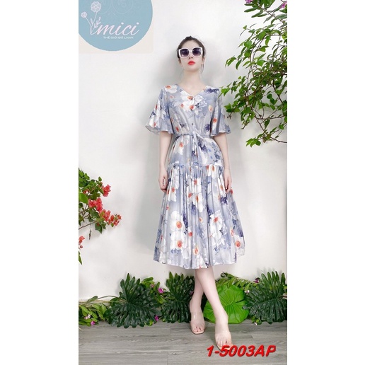 Váy Lanh MICI cao cấp mẫu Midi xòe tay trumpet, váy hoa đi chơi, váy hoa thời trang | BigBuy360 - bigbuy360.vn