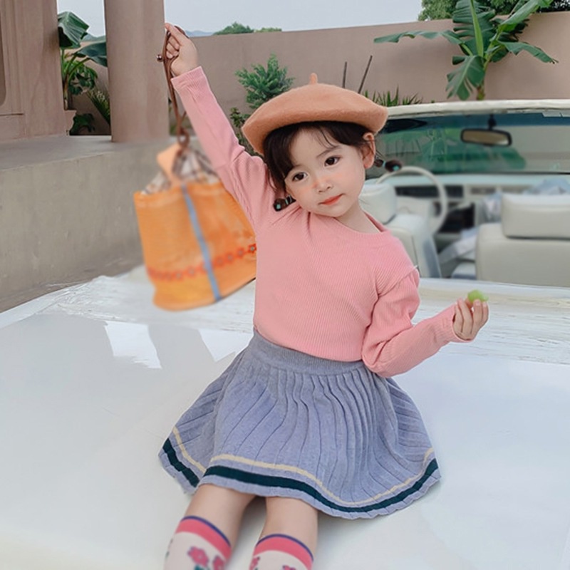 Áo kiểu tay phồng cổ tròn màu trơn phong cách Hàn Quốc thời trang cho bé