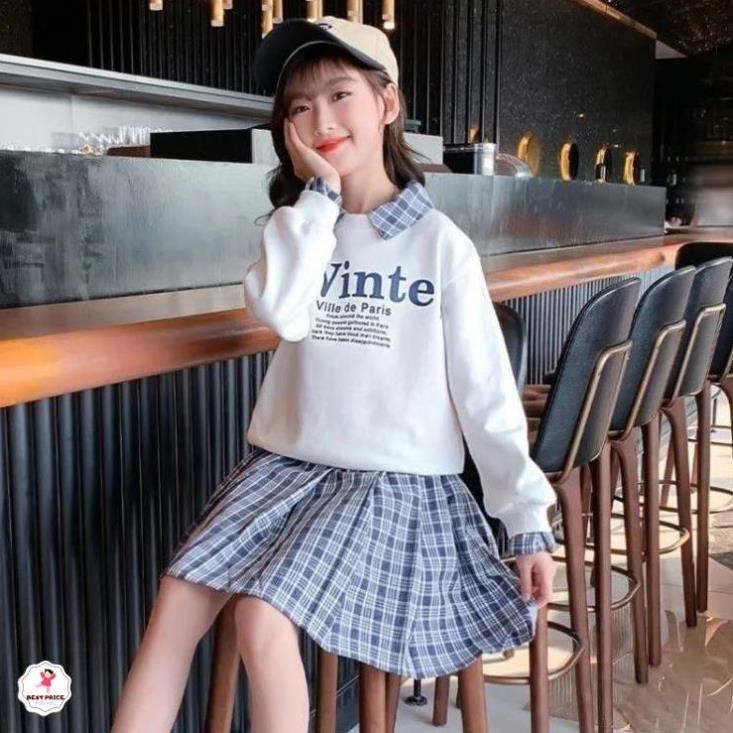 Váy đầm tay dài cho bé gái mập 7 8 9 10 11 12 tuổi☑️ Thời trang thu đông size đại 25kg 30kg 35kg 40kg