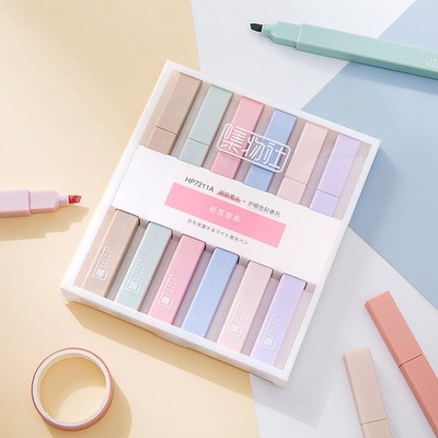 Bút highlight pastel 2 đầu B02 bút đánh dấu nhớ morandi từ vựng Tiếng Anh Taro Stationery