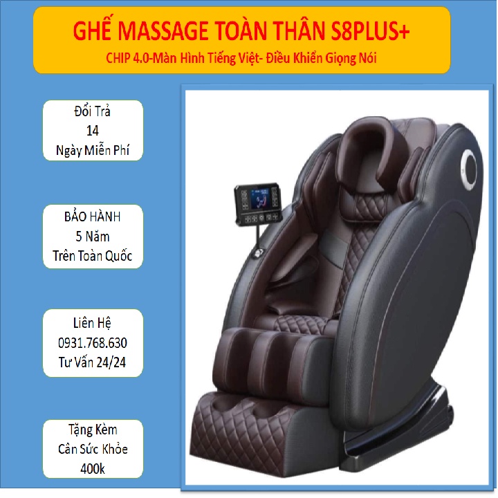 Ghế Massage Toàn Thân S8 Plus. Ghế Matxa Toàn Thân Công Nghệ Nhật Bản.Điều Khiển Bằng Giọng Nói. Màn Hình LCD Tiếng Việt