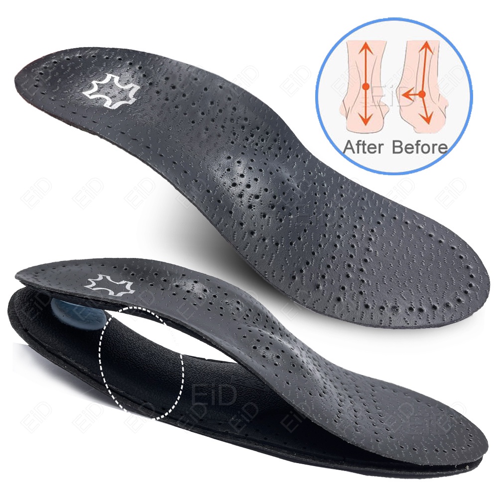 Eid new arch hỗ trợ 25mm đế chỉnh hình da đen lót chỉnh hình cho bàn chân phẳng o / x chân sửa giày đế chèn miếng lót giày lót da khử mùi chèn thoáng khí