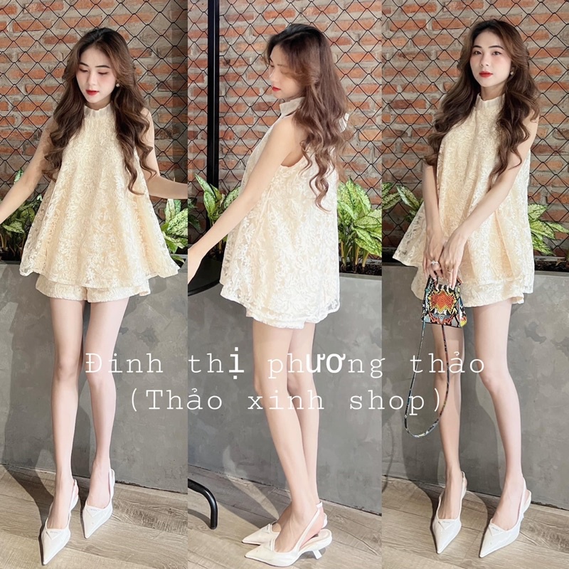 Set áo ren cổ yếm