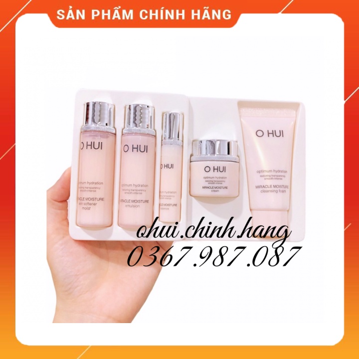 Set Ohui Hồng MIRACLE MOISTURE cấp ẩm dưỡng da trắng hồng 5 sản phẩm