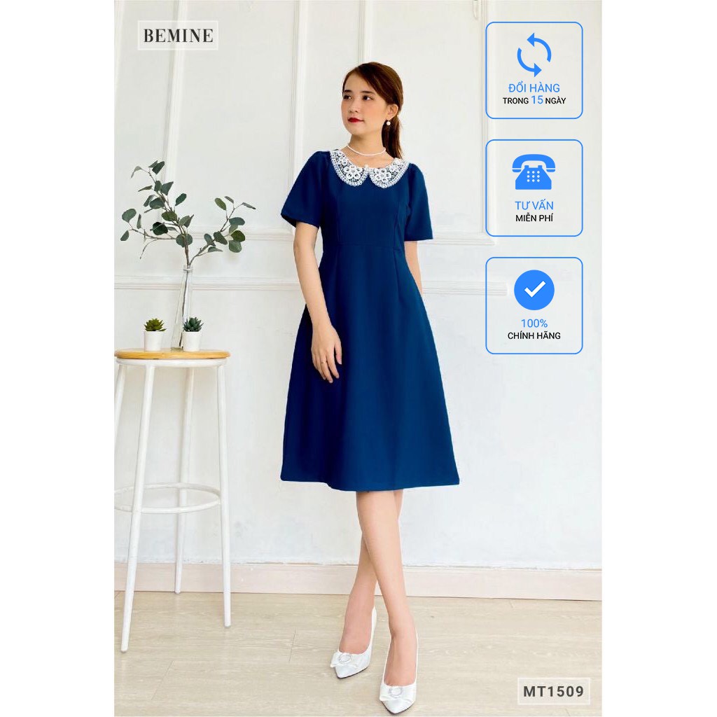 [Mã WABRWA15 giảm 15% đơn 300K] Đầm xòe cổ phối ren BEMINE MT1509XANH | BigBuy360 - bigbuy360.vn