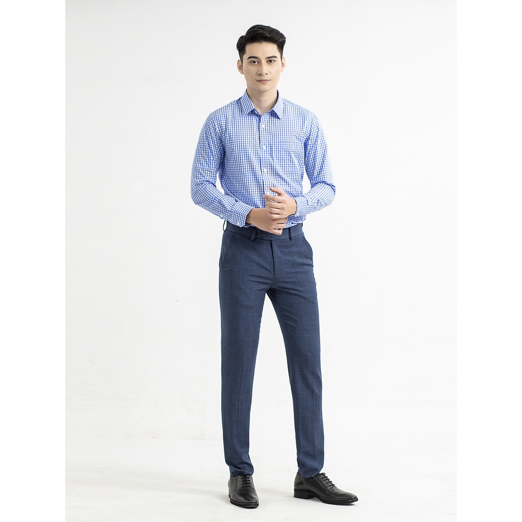 Quần Âu Nam Quần Tây Công Sở Cao Cấp Aristino ATR03801 Màu Xanh Than Kẻ Caro Ống Slim Fit Vải Polyester Bền Màu Sắc Nét