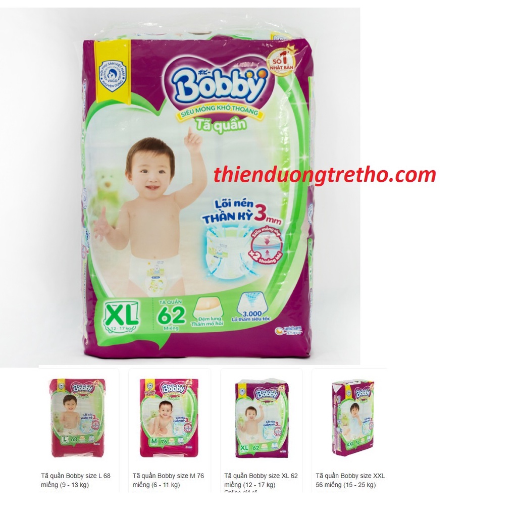 Tã Quần Bobby M74/ L68/ XL62/ XXL56/XXXL24- Mẫu Mới tinh chất gạo non