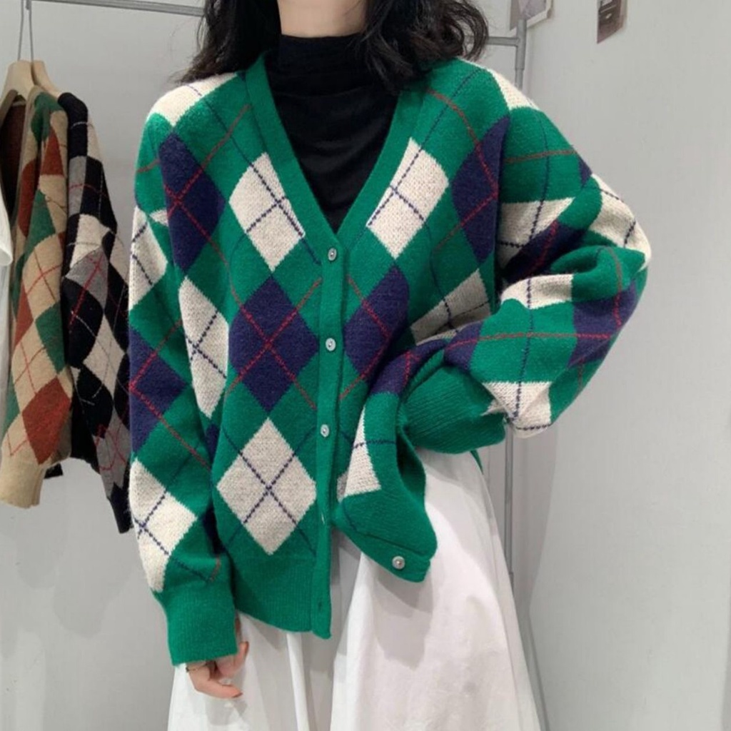 Áo Khoác Len Nữ Áo Cardigan Len Họa Tiết Thổ Cẩm Dài Tay Nữ Phong Cách Hàn Quốc Mới 2021 | BigBuy360 - bigbuy360.vn