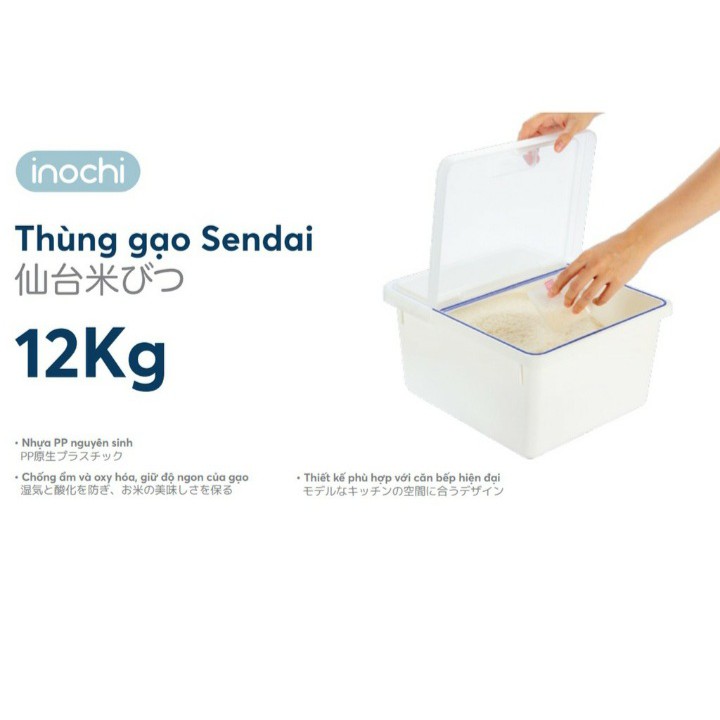 Thùng đựng gạo nhựa cao cấp Sendai 12Kg ,Thùng gạo cao cấp kháng khuẩn