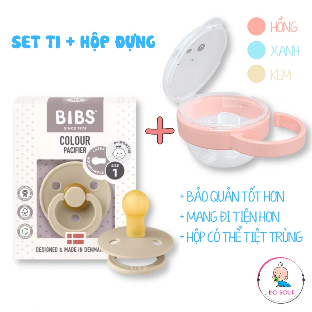 Ti Giả BIBS Đan Mạch Chính Hãng Cho Bé Kèm Nắp Trứng Hoặc Hộp Đựng Shop Bố Soup