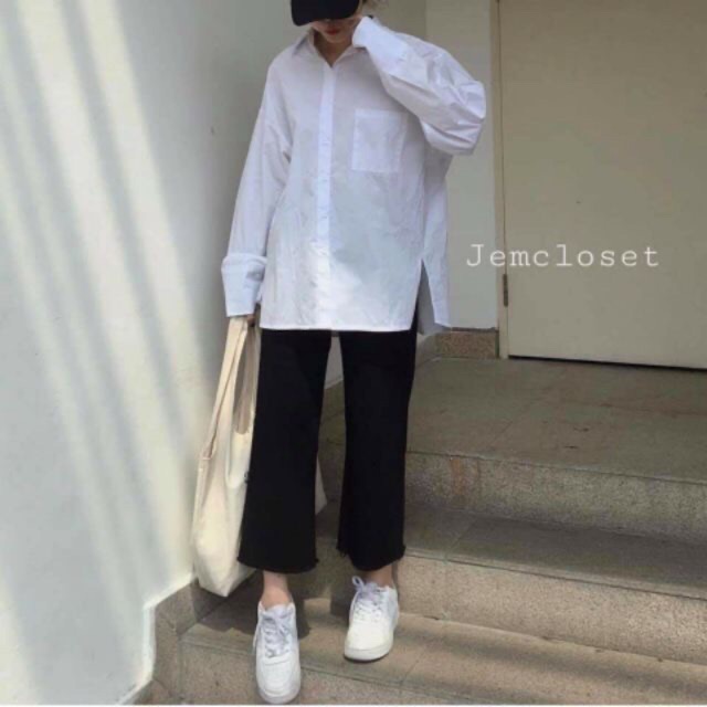 🌪Sơ Mi Tay Dài Trắng Xẻ Tà
