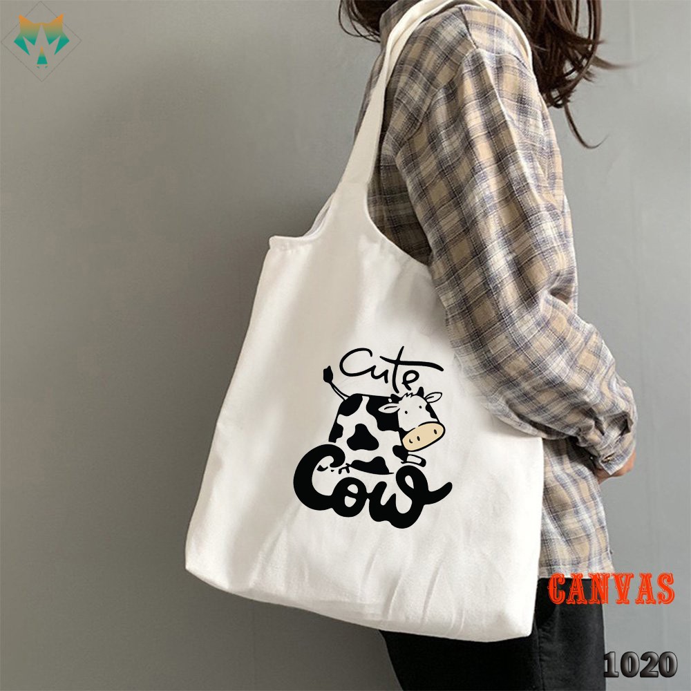 TÚI TOTE TRẮNG CHẤT VẢI CANVAS 1020 483 BÒ SỮA CUTE COW DỄ THƯƠNG HÀNG CHUẨN ĐẸP