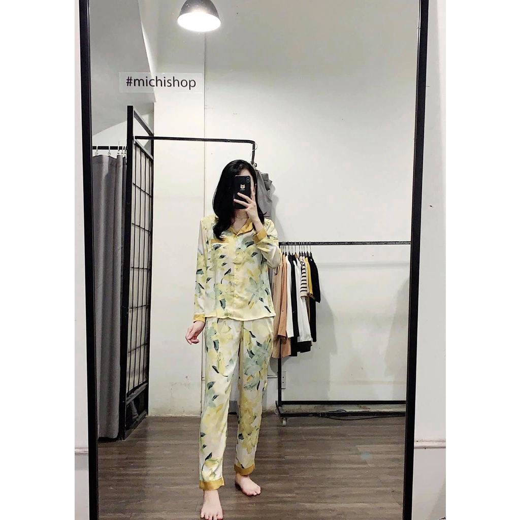 Set pyjama lụa dài tay hoa-83A06