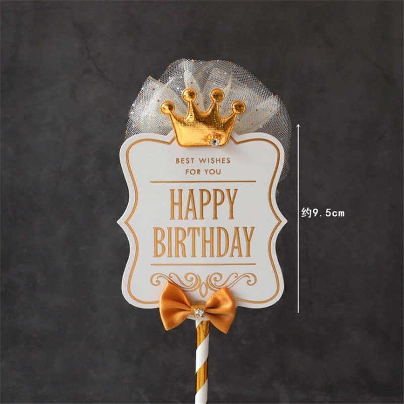 1 Que Cắm Trang Trí Bánh Sinh Nhật Hình Vương Miện Màu Vàng Đen