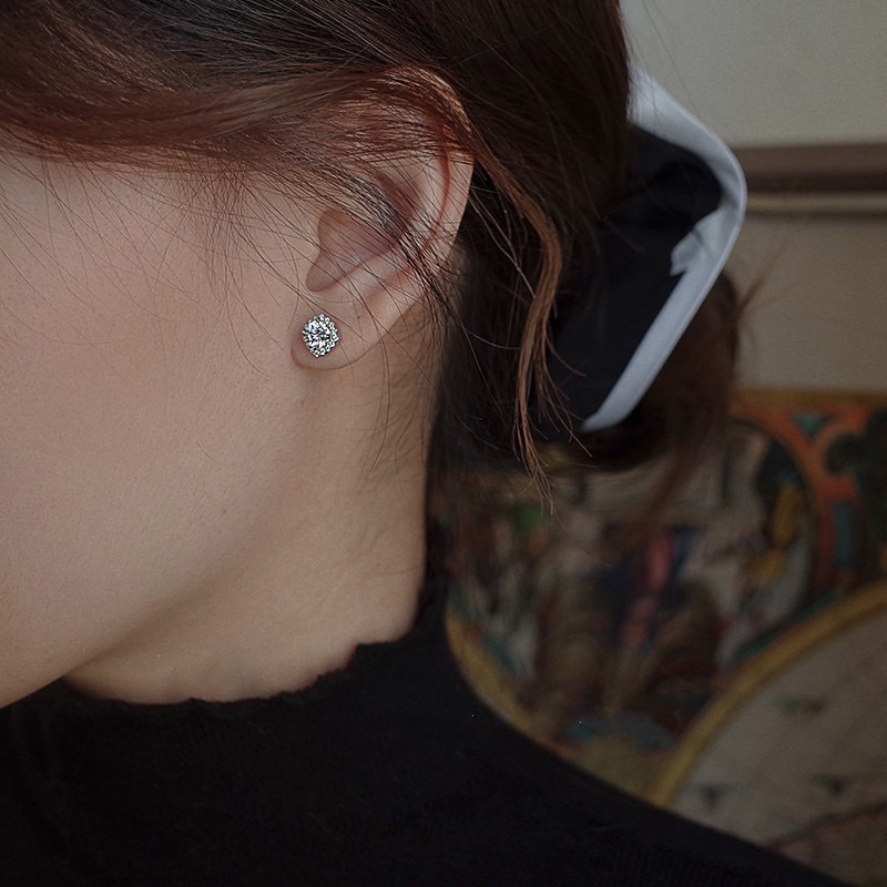 Bông tai bạc nữ hình vuông đính đá sang trọng lấp lánh, khuyên tai bạc 925 DUYSON SILVER ( Giá bán/1 đôi) SILVER