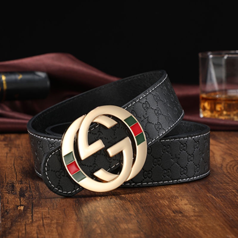 Thắt lưng da Nam, Dây lưng Nam GG trẻ trung phong cách, dây dập nổi logo dễ phối đồ - Có bảo hành