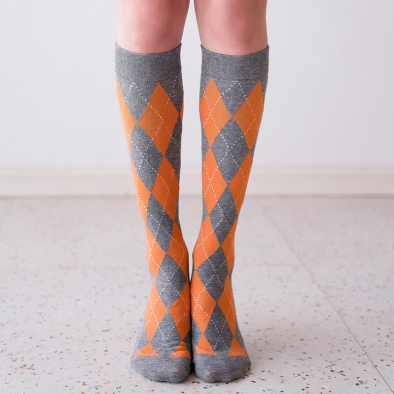Xiangbao Vớ Cotton Dài Đến Đầu Gối Kẻ Sọc Ca Rô Màu Tương Phản Kiểu Vintage Nhật Bản Cho Nữ Sinh