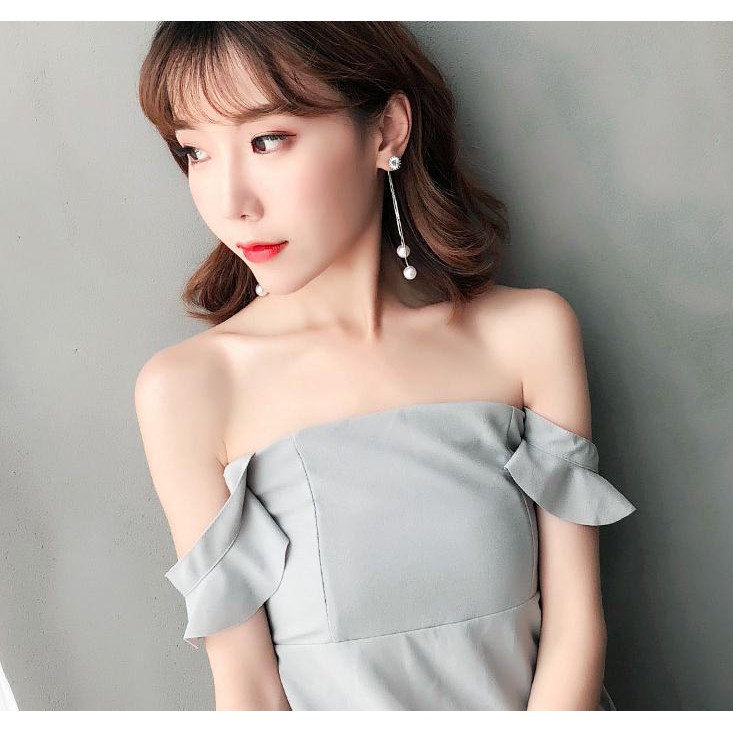 Bông tai kim cương tua dài trẻ trung hàn quốc
