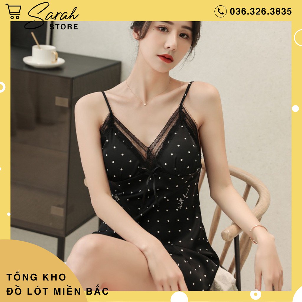 Váy Ngủ Lụa ,Đầm Ngủ Lụa Cao Cấp ( Chấm Bi )